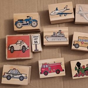 Wooden Vehicle Stamps Set for Kids